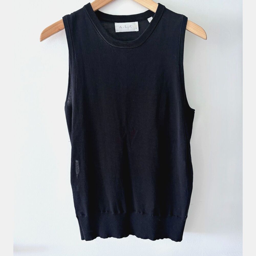 A.L.C. Archival 2014 Black Open Side Knit Tank Top Deep Drop Armhole Womens XS-S